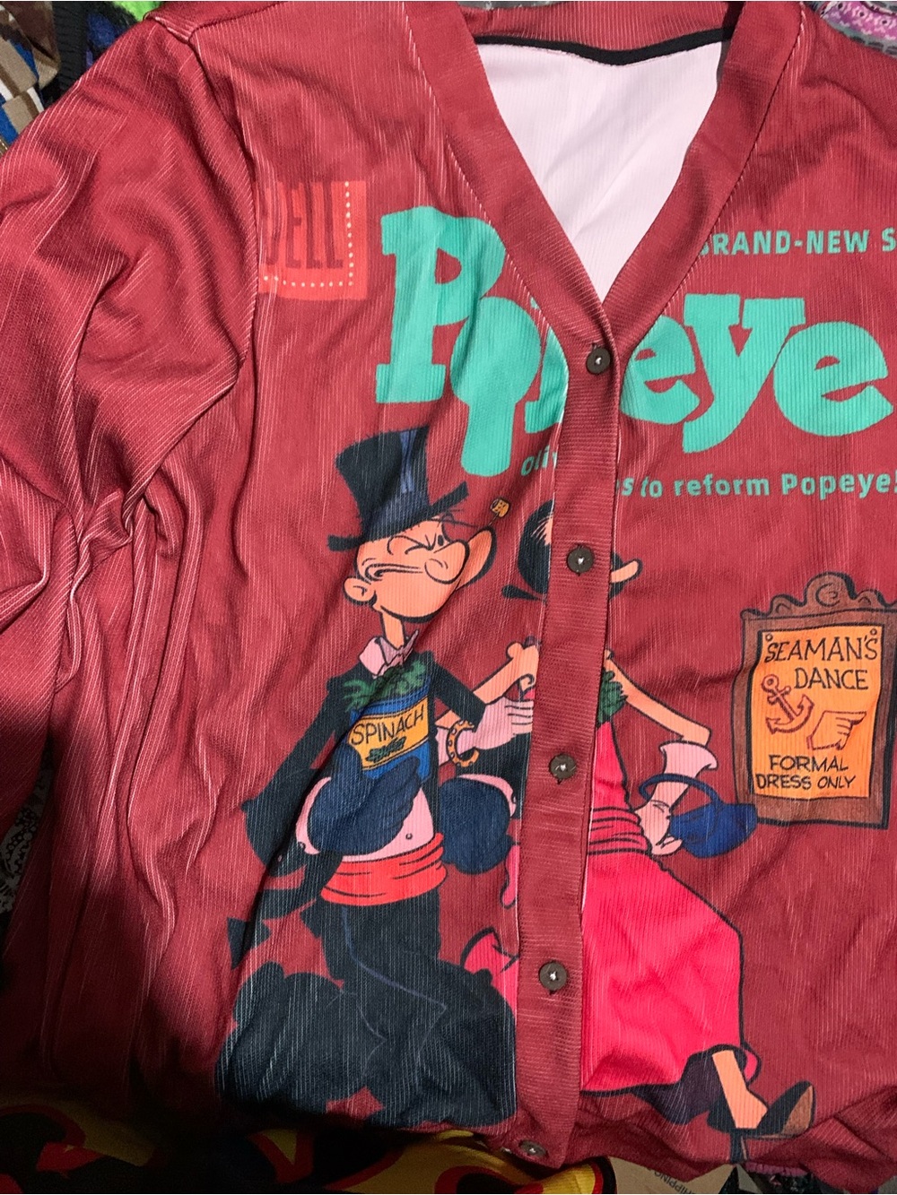 Popeye Graphic Button-Front Men’s  Cardigan - Red